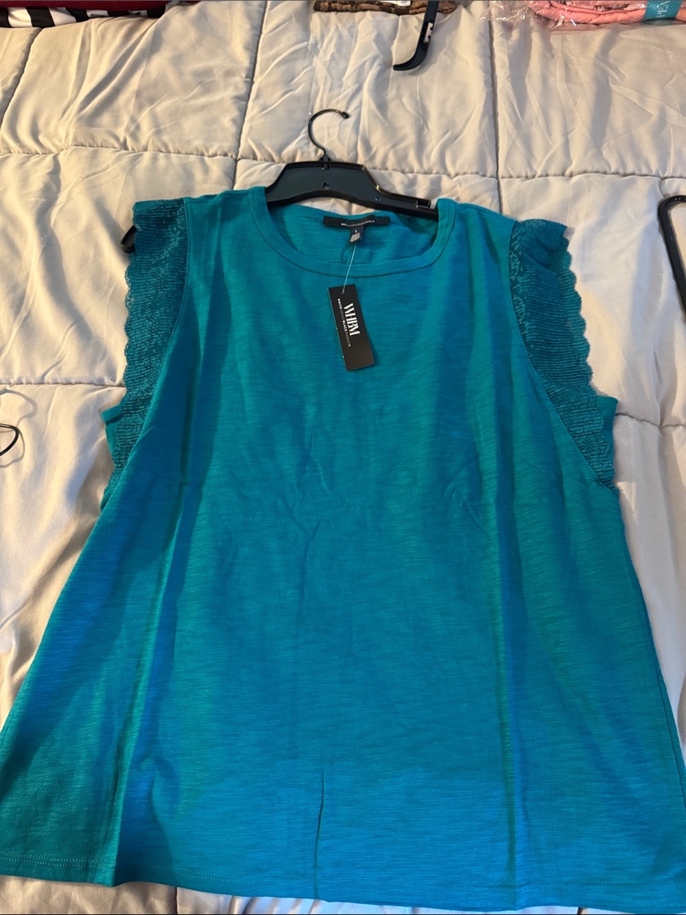 White House Black Market Teal Ruffle-Sleeve Tank